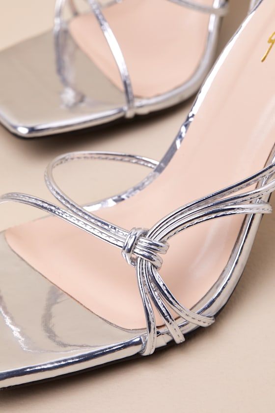 Lulus Atlee Silver Knotted Lace-up High Heel Sandals In Silver