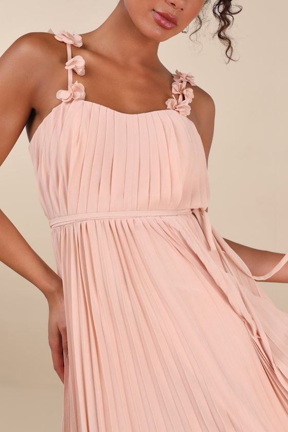 Lulus Hera Blush Pleated Floral Applique Maxi Dress In Multi