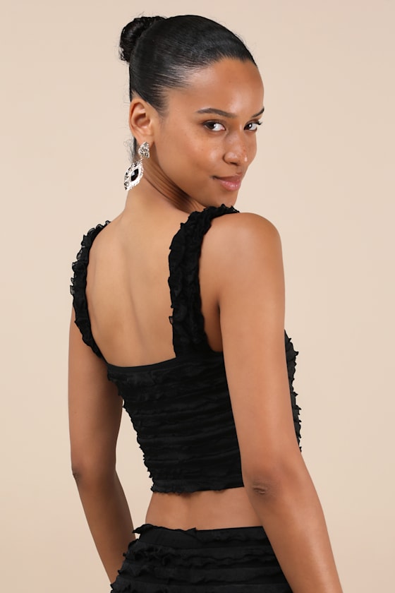Lulus Arcelia Black Ruffled Crop Tank Top