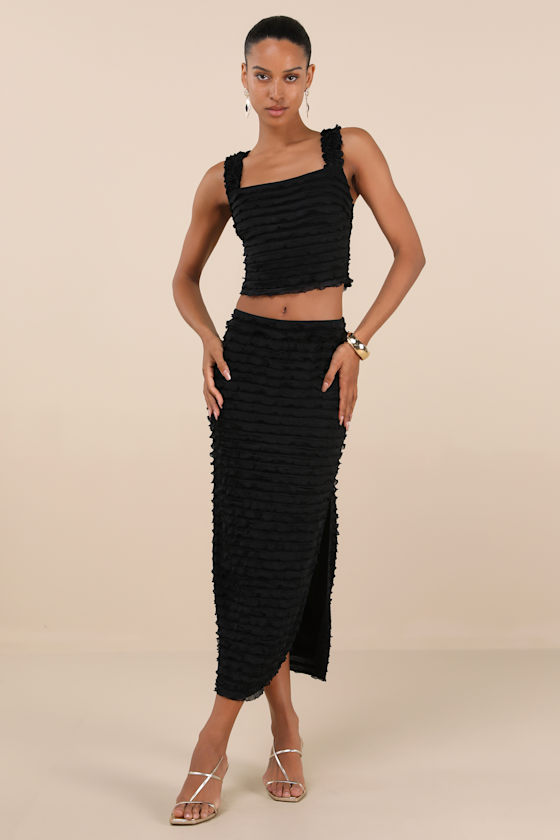 Lulus Arcelia Black Ruffled Crop Tank Top
