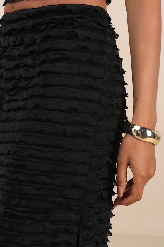 Lulus Arcelia Black Ruffled High-rise Midi Skirt
