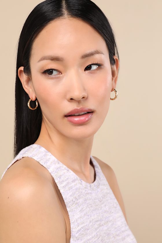LULUS MAKANA GOLD TEXTURED RHINESTONE SIX-PIECE HOOP EARRING SET