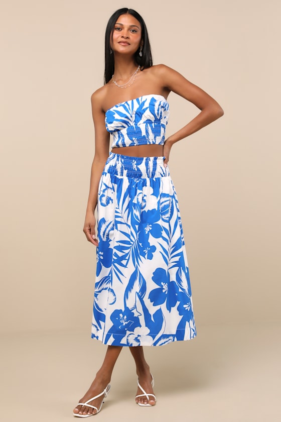 Lulus Luana Blue And White Floral Crop Top