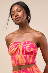 Luana Pink and Orange Floral Crop Top 1
