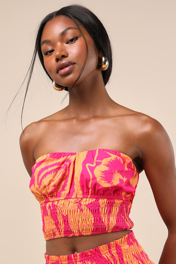 Luana Pink and Orange Floral Crop Top 1