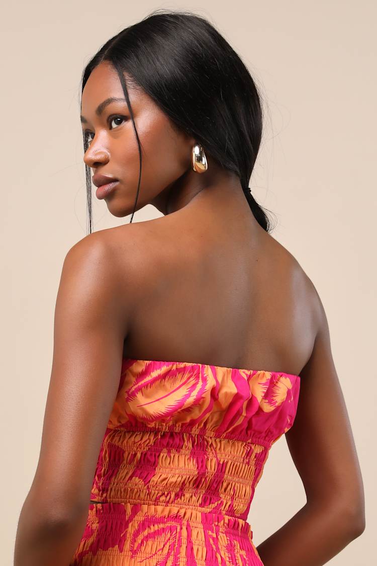 Luana Pink and Orange Floral Crop Top