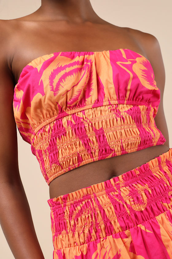 Lulus Luana Pink And Orange Floral Crop Top