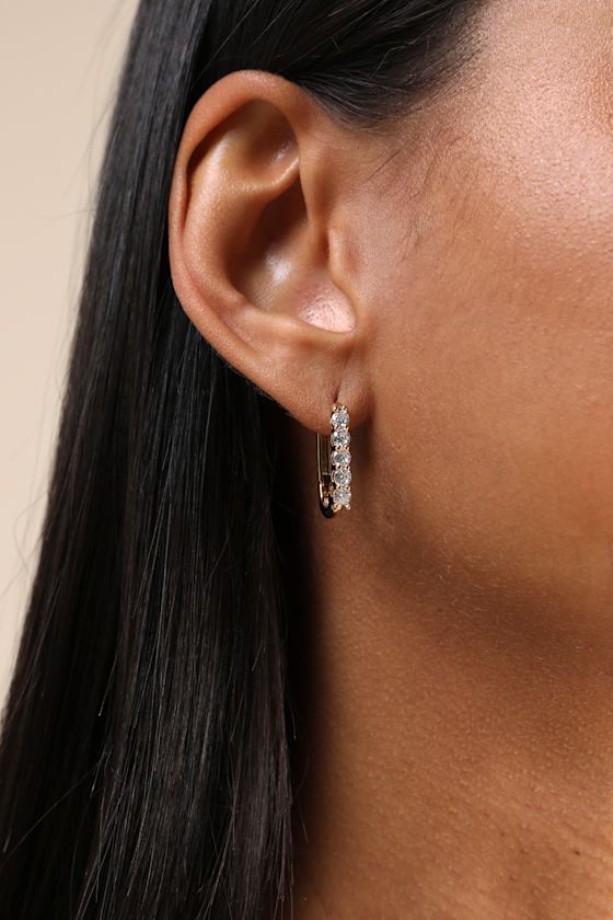 LULUS VASHA GOLD RHINESTONE HUGGIE HOOP EARRINGS
