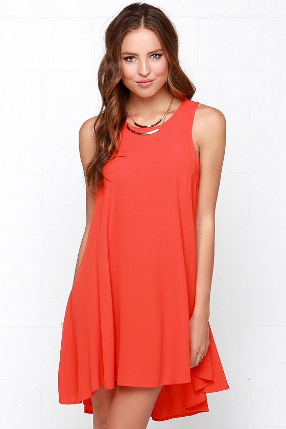 Chic Coral Red Dress - Swing Dress - High Low Dress - $38.00 - Lulus