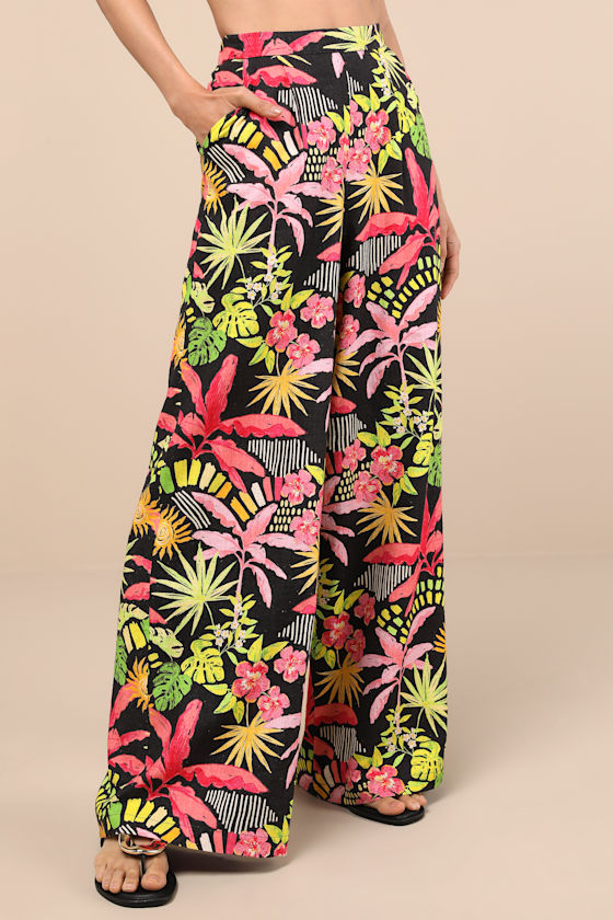 Matira Black Multi Tropical Print Wide-Leg 5
