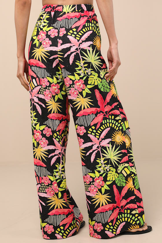 Lulus Matira Black Multi Tropical Print Wide-leg