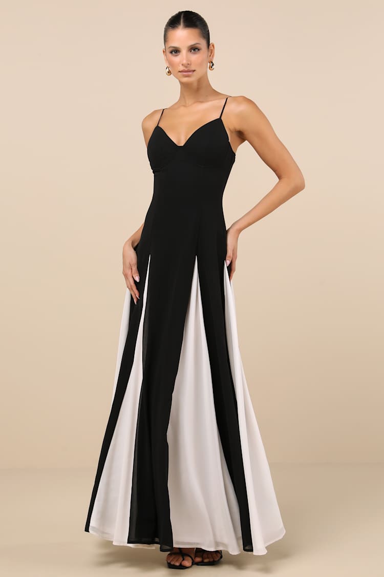 white christmas dresses Black White Colorblock Gown main image 0
