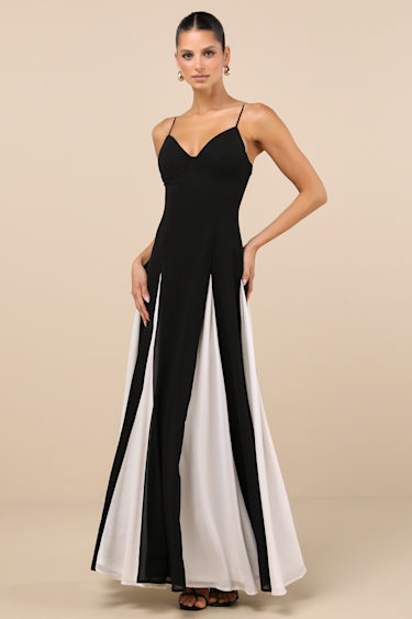 Lulus | Black and White Sleeveless Maxi Dress | Womens | Small (Available in XS, M) | 100% Polyester