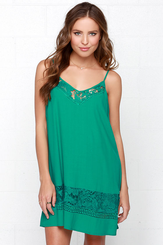 Pretty Emerald Green Dress Slip Dress Lace Dress 48.00 Lulus