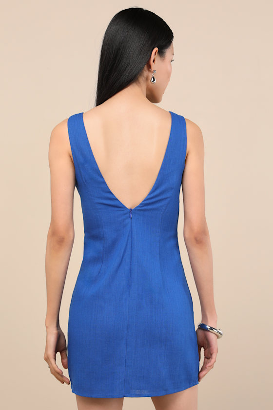 Lulus Packing For Positano Cobalt Blue Linen Sleeveless Mini Dress