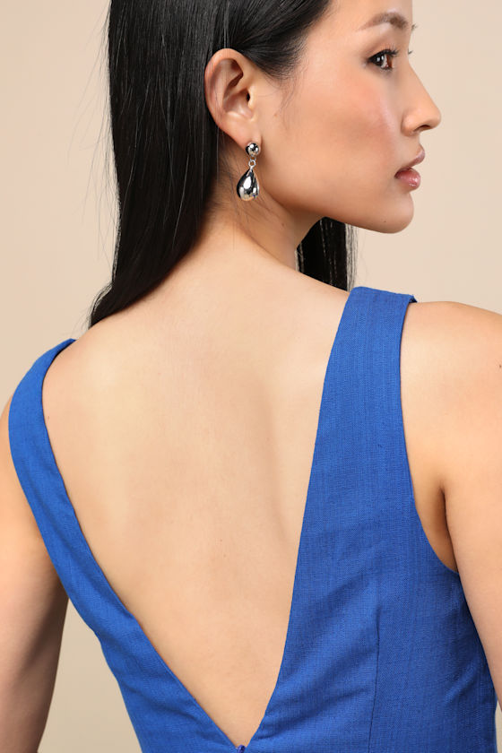 Lulus Packing For Positano Cobalt Blue Linen Sleeveless Mini Dress