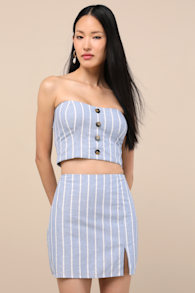 Solana Blue Striped High-Rise Mini Skirt