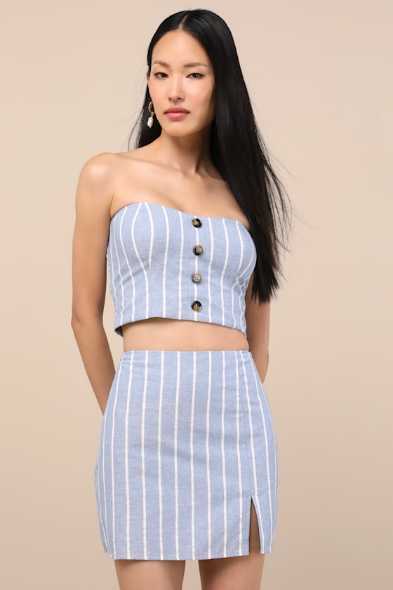Solana Blue Striped High-Rise Mini Skirt 1