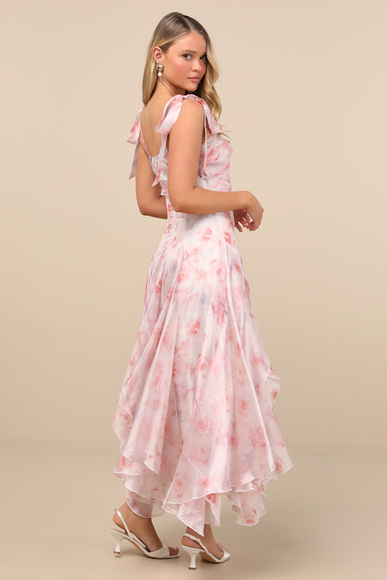 Lulus Cliona Blush Pink Floral Pleated Tie-strap Maxi Dress