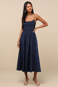 Tandria Navy Smocked Sleeveless Midi Dress 2