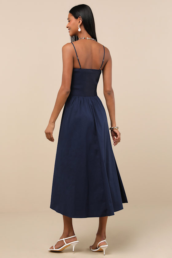 Lulus Tandria Navy Smocked Sleeveless Midi Dress