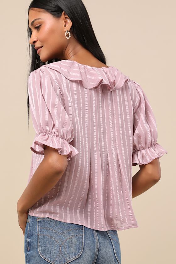 Lulus Dania Mauve Striped Ruffled Short Sleeve Top
