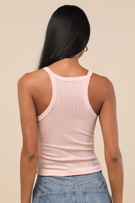 Lulus Amata Blush Rhinestone Racerback Tank Top