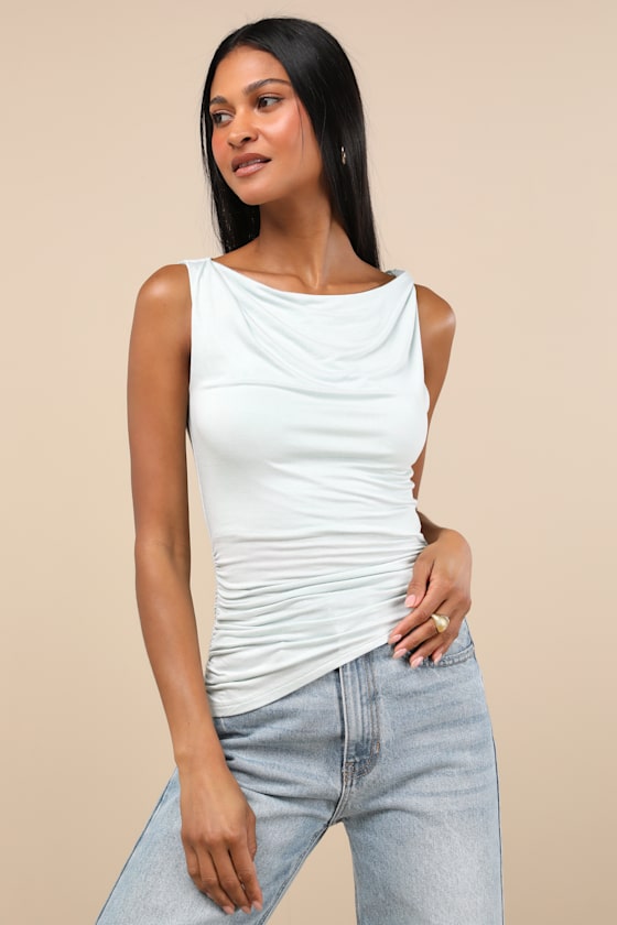 Linzia Mint Jersey Knit Asymmetrical Top 1