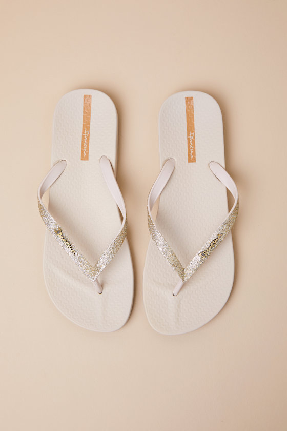 Ana Sparkle Beige Flip Flops 1