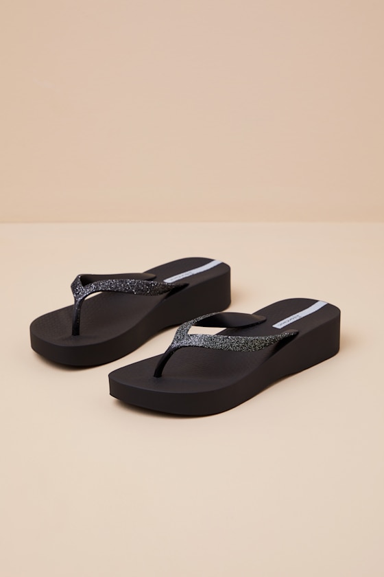 Ipanema Mesh Chic Glitter Black Platform Fem Flip Flops