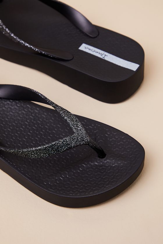 Ipanema Mesh Chic Glitter Black Platform Fem Flip Flops