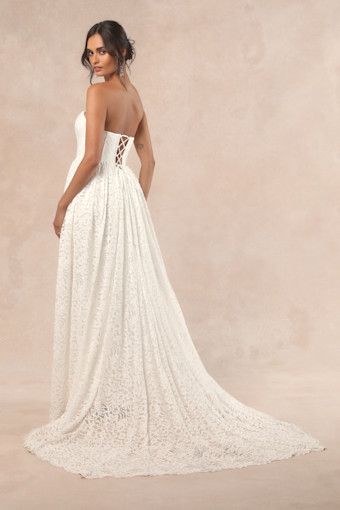 Shiori White Lace Bustier Basque Waist Strapless Maxi Dress 5