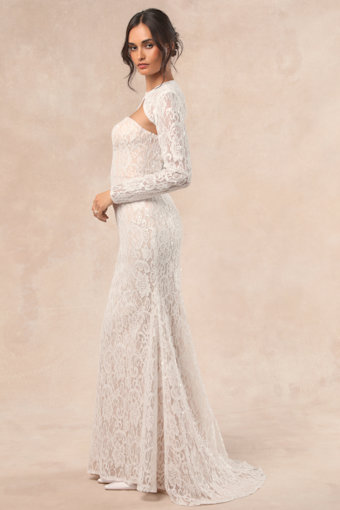Neska White and Beige Lace Maxi Dress and Shrug Set 1