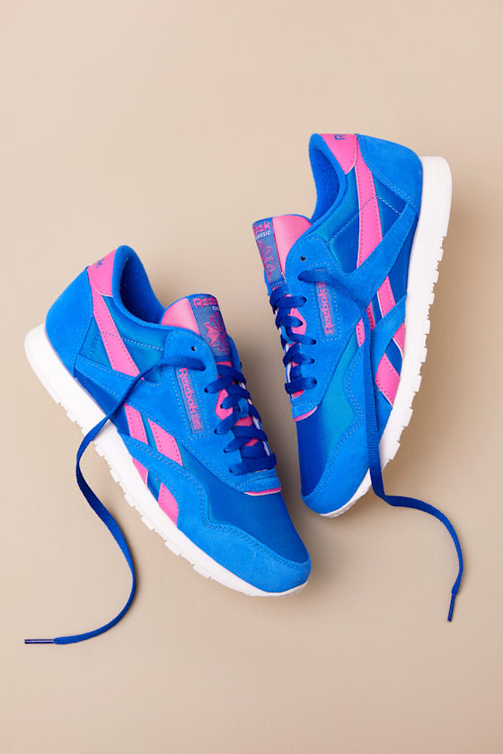 Reebok Classic Nylon Optimum Blue And True Pink Suede Leather Sneakers