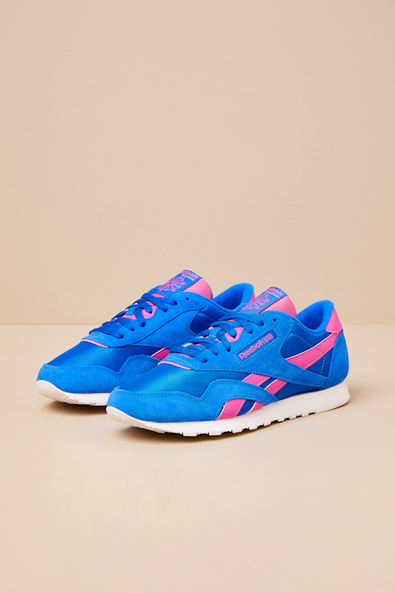 Reebok Classic Nylon Optimum Blue And True Pink Suede Leather Sneakers