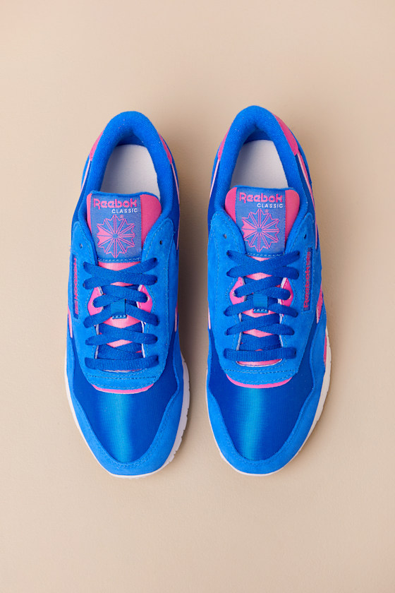 Reebok Classic Nylon Optimum Blue And True Pink Suede Leather Sneakers