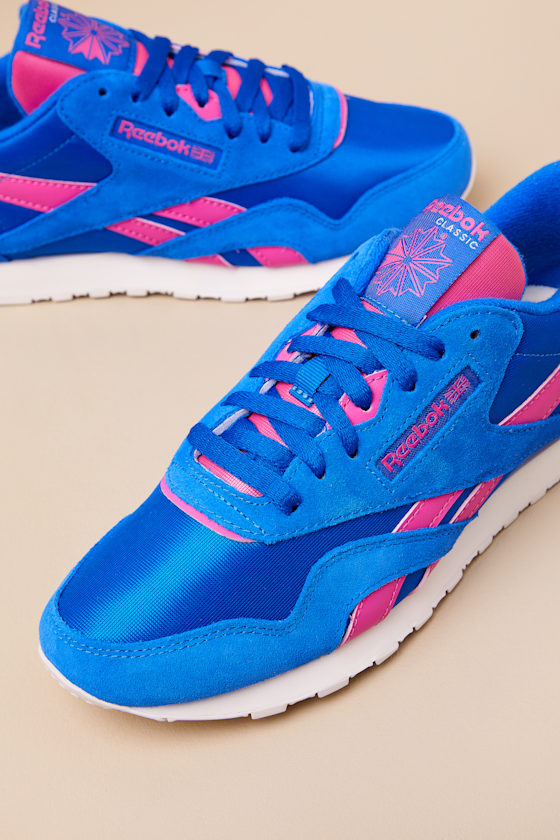 Reebok Classic Nylon Optimum Blue And True Pink Suede Leather Sneakers