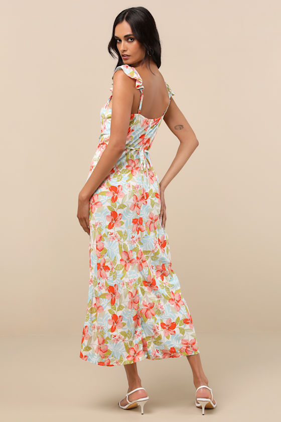 Roxy Daydreamer Blue Multi Tropical Print Midi Dress