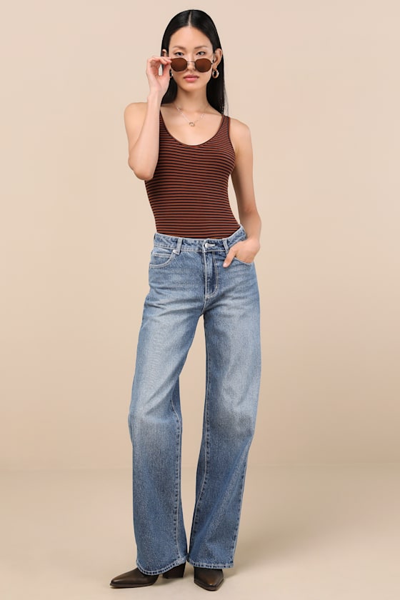 Rolla's Kate Medium Wash Mid-rise Baggy Jeans In Brown