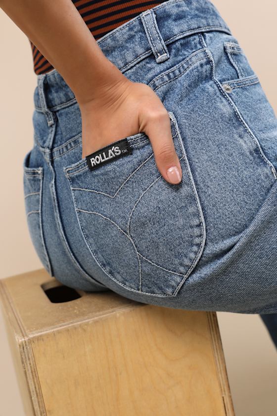 Rolla's Kate Medium Wash Mid-rise Baggy Jeans In Brown