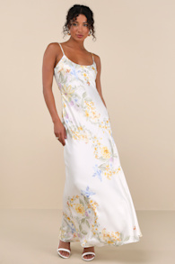 Donna Ivory Floral Sleeveless Slip Maxi Dress 2