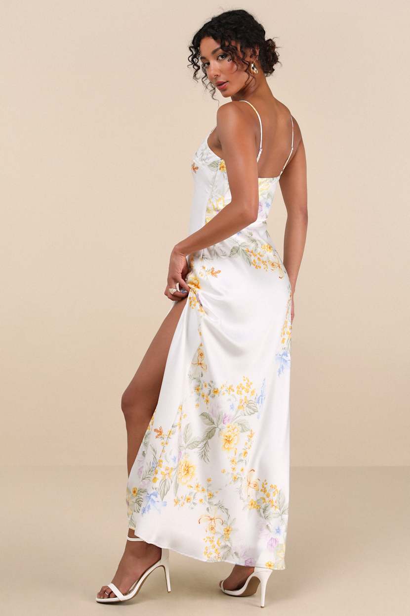 Lulus | Ivory Floral Sleeveless Slip Maxi Dress | Womens | X-Large (Available in XS, S, M, L) | 100% Polyester