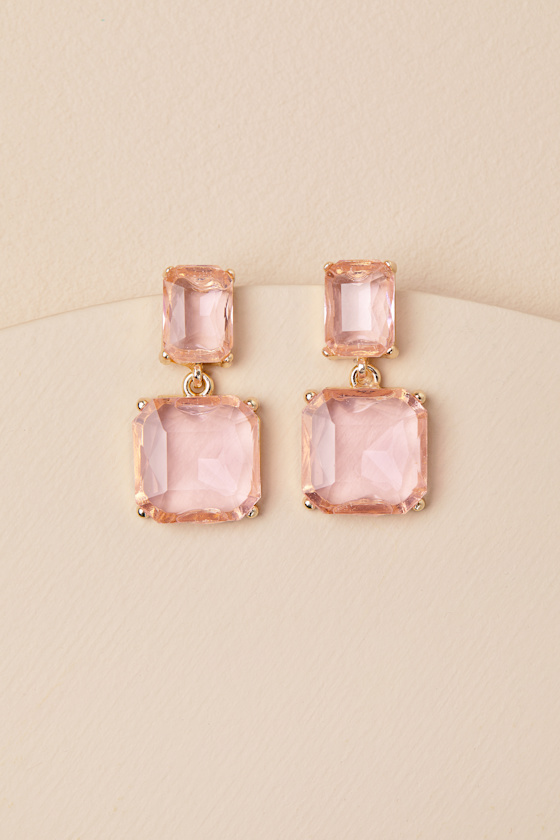Lulus Alvilda Pink Rhinestone Drop Earrings