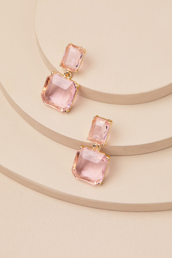 Alvilda Pink Rhinestone Drop Earrings - thumbnail 2