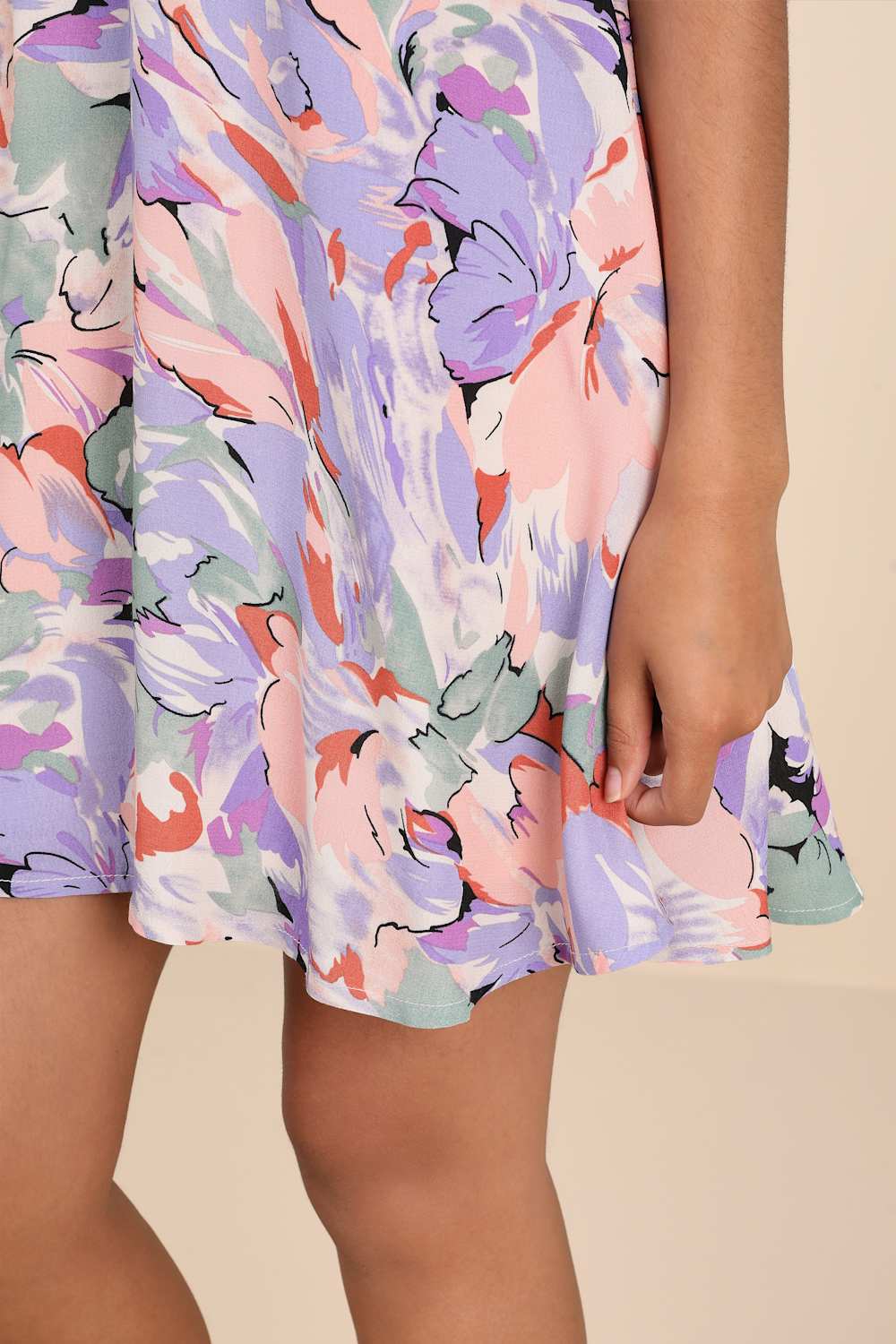 Tied Back To You Lavender Multi Floral Print Mini Shift Dress