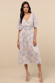 Subtle Romance Beige Floral Print Ruffled Midi Dress 8