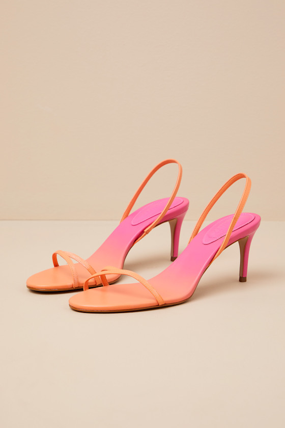 Schutz Diana Coral Sand Ombre Leather Slingback Mid Heel Sandals