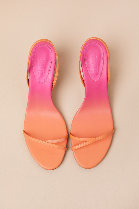 Schutz Diana Coral Sand Ombre Leather Slingback Mid Heel Sandals
