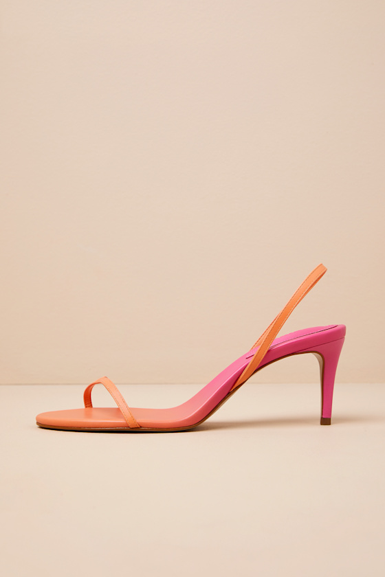 Schutz Diana Coral Sand Ombre Leather Slingback Mid Heel Sandals