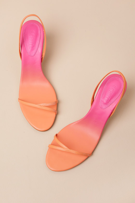 Schutz Diana Coral Sand Ombre Leather Slingback Mid Heel Sandals